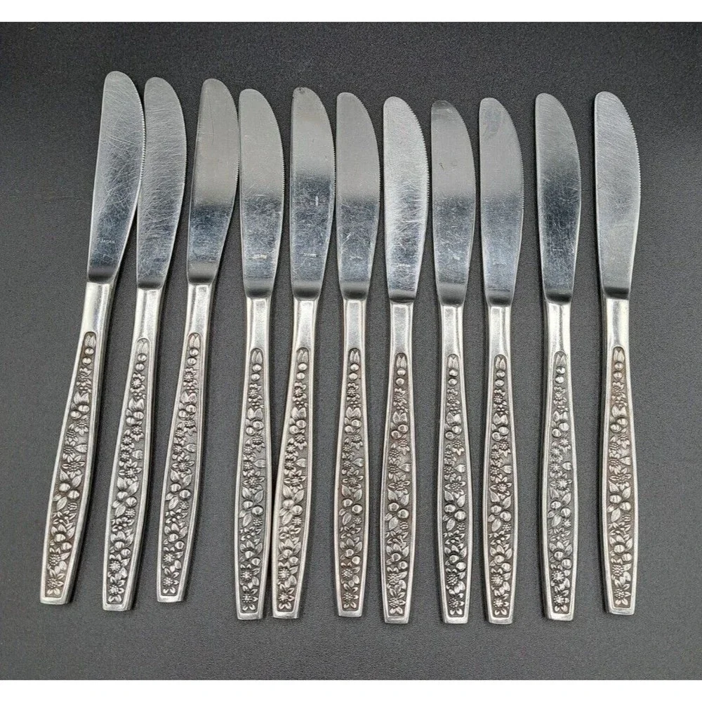 Vintage Pageant Harvest 11 Dinner Knives Stainless Flatware Japan